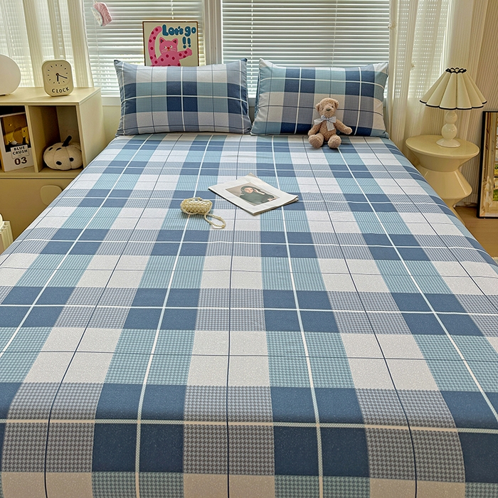 91家纺网 家纺一手货源 找家纺 南通菲度家纺 2025新款ins博主风软糯糯亲肤印花热款纯色格子无印风水洗棉时尚单床单 柏林