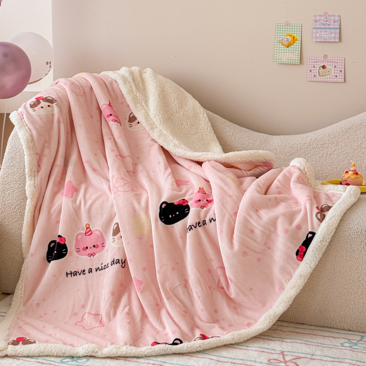 91家纺网 家纺一手货源 找家纺 （总）沐慕 2025新款牛奶绒拼羊羔绒毛毯盖毯毯子