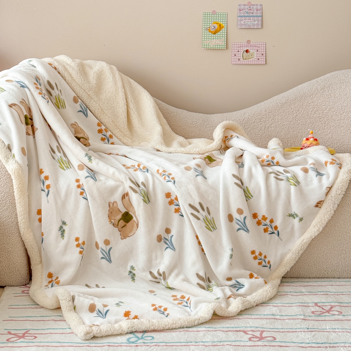 91家纺网 家纺一手货源 找家纺 （总）沐慕 2025新款牛奶绒拼羊羔绒毛毯盖毯毯子