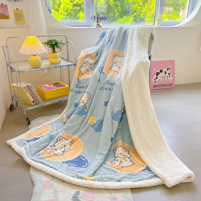 91家纺网 家纺一手货源 找家纺 （总）沐慕 2025新款牛奶绒拼羊羔绒毛毯盖毯毯子