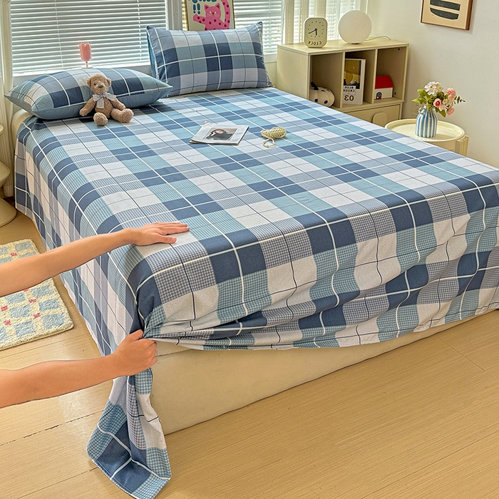 91家纺网 家纺一手货源 找家纺 南通菲度家纺 2025新款ins博主风软糯糯亲肤印花热款纯色格子无印风水洗棉时尚单床单 柏林