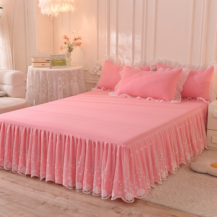 91家纺网 家纺一手货源 找家纺 （总）后庭寝室 2025新款亲肤雪纺花边刺绣蕾丝公主四件套-花香系列