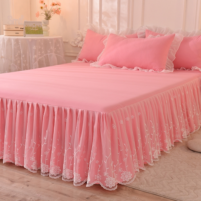 91家纺网 家纺一手货源 找家纺 （总）后庭寝室 2025新款亲肤雪纺花边刺绣蕾丝公主四件套-花香系列