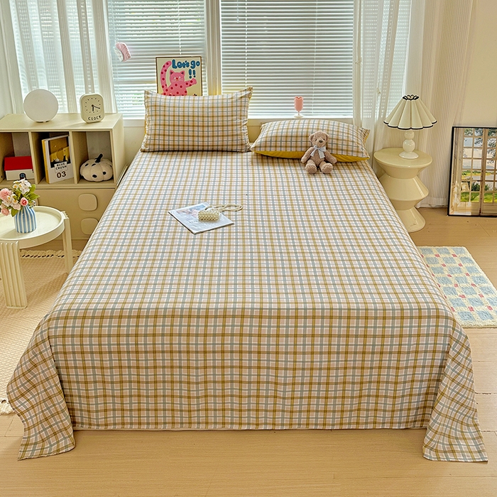 南通菲度家纺 2025新款ins博主风软糯糯亲肤印花热款纯色格子无印风水洗棉时尚单床单 比利时