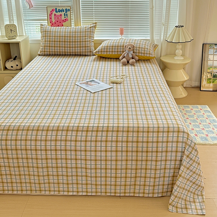 91家纺网 家纺一手货源 找家纺 南通菲度家纺 2025新款ins博主风软糯糯亲肤印花热款纯色格子无印风水洗棉时尚单床单 比利时