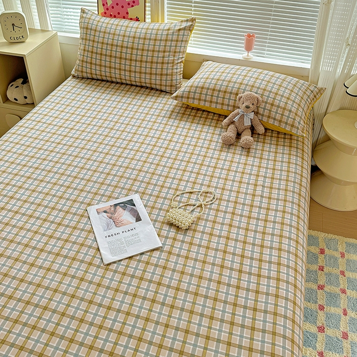 91家纺网 家纺一手货源 找家纺 南通菲度家纺 2025新款ins博主风软糯糯亲肤印花热款纯色格子无印风水洗棉时尚单床单 比利时