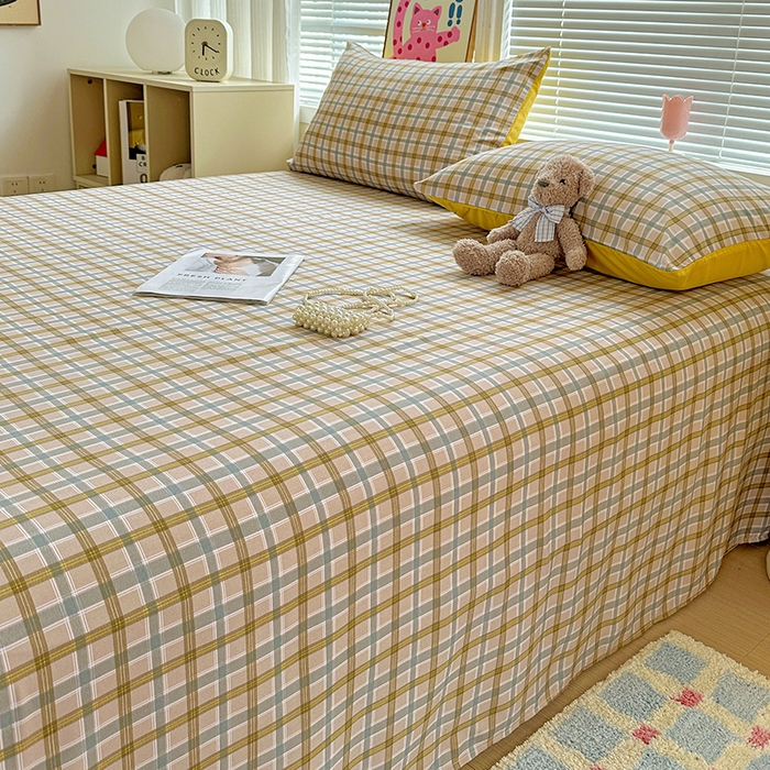 91家纺网 家纺一手货源 找家纺 南通菲度家纺 2025新款ins博主风软糯糯亲肤印花热款纯色格子无印风水洗棉时尚单床单 比利时