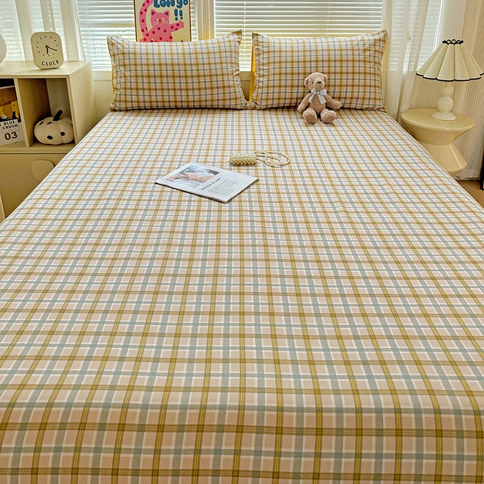 91家纺网 家纺一手货源 找家纺 南通菲度家纺 2025新款ins博主风软糯糯亲肤印花热款纯色格子无印风水洗棉时尚单床单 比利时