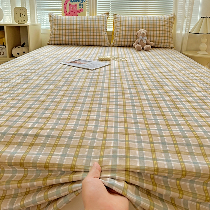 91家纺网 家纺一手货源 找家纺 南通菲度家纺 2025新款ins博主风软糯糯亲肤印花热款纯色格子无印风水洗棉时尚单床单 比利时