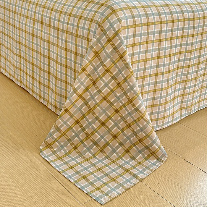 91家纺网 家纺一手货源 找家纺 南通菲度家纺 2025新款ins博主风软糯糯亲肤印花热款纯色格子无印风水洗棉时尚单床单 比利时