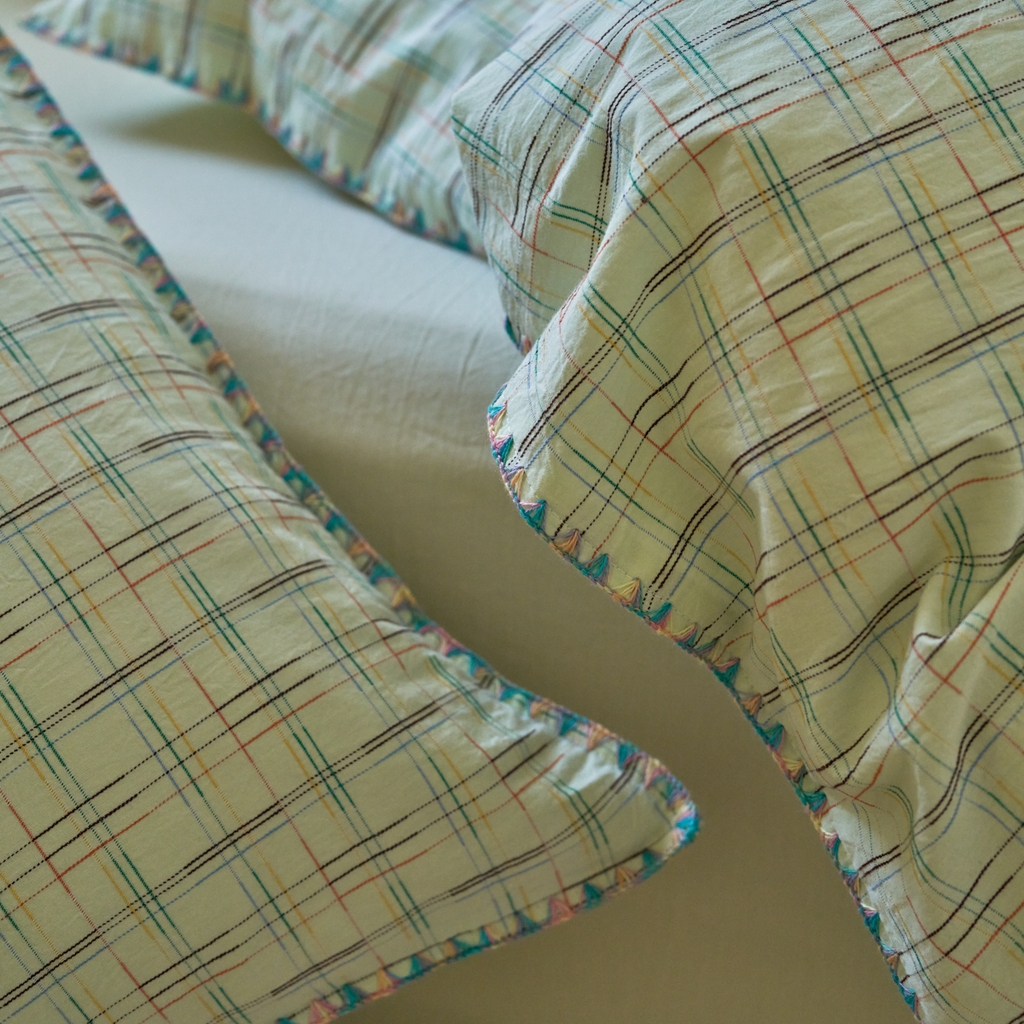 91家纺网 家纺一手货源 找家纺 洋铭区（原狠狠爱） 2025新款慕斯VS早安水洗棉彩边色织提花四件套 早安-苹果绿