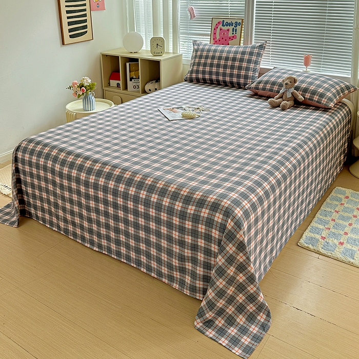 91家纺网 家纺一手货源 找家纺 南通菲度家纺 2025新款ins博主风软糯糯亲肤印花热款纯色格子无印风水洗棉时尚单床单 开罗