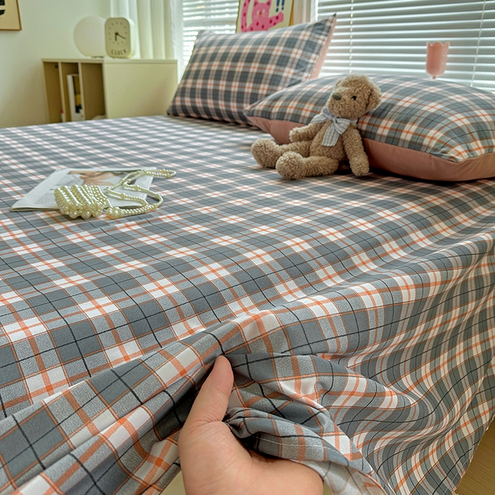 91家纺网 家纺一手货源 找家纺 南通菲度家纺 2025新款ins博主风软糯糯亲肤印花热款纯色格子无印风水洗棉时尚单床单 开罗