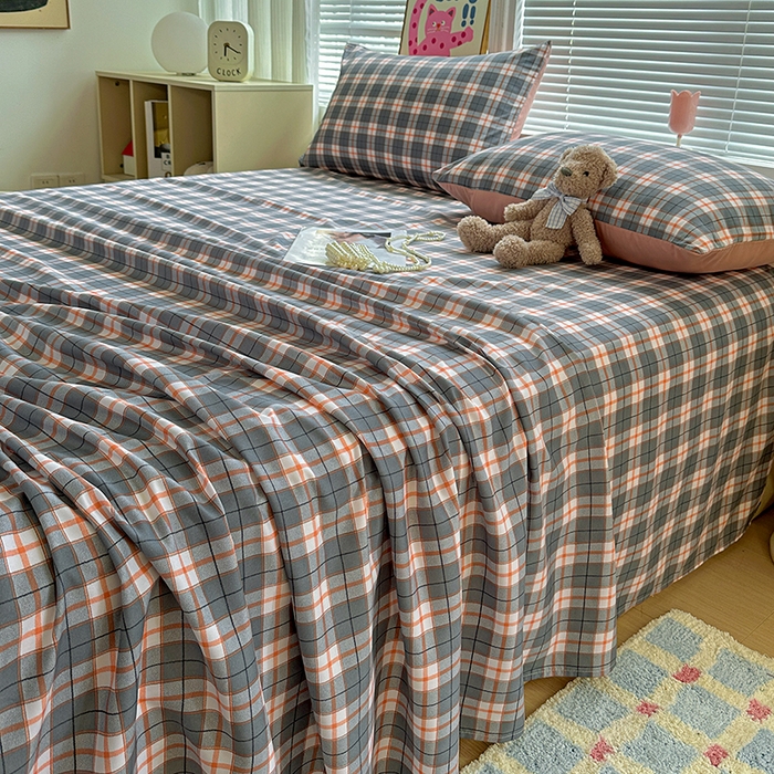 91家纺网 家纺一手货源 找家纺 南通菲度家纺 2025新款ins博主风软糯糯亲肤印花热款纯色格子无印风水洗棉时尚单床单 开罗