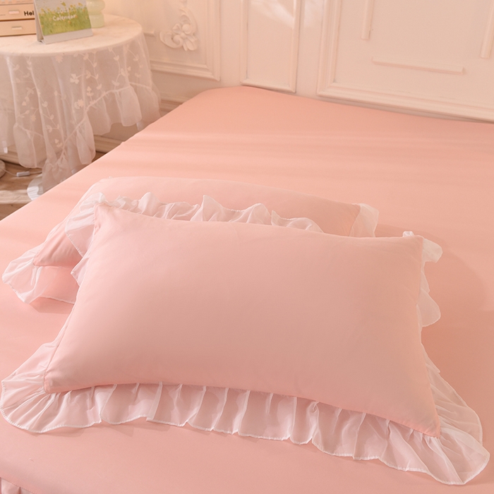 91家纺网 家纺一手货源 找家纺 后庭寝室 2025新款亲肤雪纺花边刺绣蕾丝公主四件套-花香系列 花香-淡粉