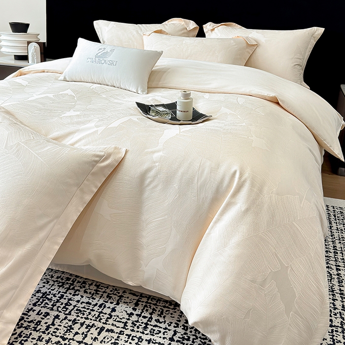 91家纺网 家纺一手货源 找家纺 （总）家居1号家纺 2025新款长绒棉纯棉提花四件套叶舞轻扬