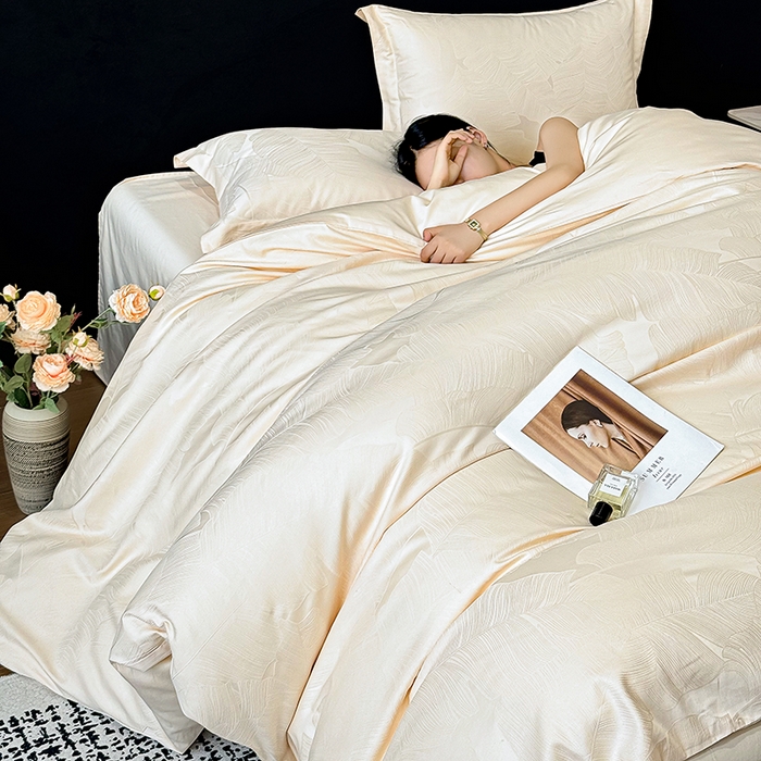 91家纺网 家纺一手货源 找家纺 （总）家居1号家纺 2025新款长绒棉纯棉提花四件套叶舞轻扬