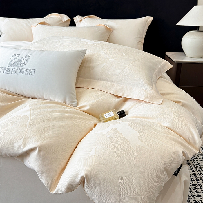 91家纺网 家纺一手货源 找家纺 （总）家居1号家纺 2025新款长绒棉纯棉提花四件套叶舞轻扬