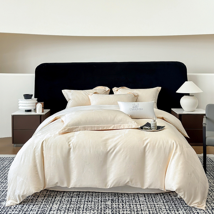 91家纺网 家纺一手货源 找家纺 （总）家居1号家纺 2025新款长绒棉纯棉提花四件套叶舞轻扬