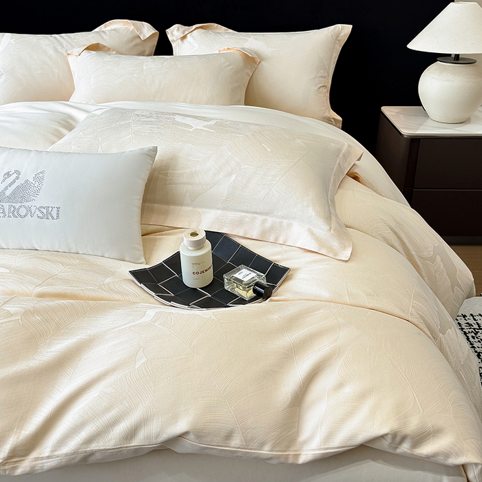 91家纺网 家纺一手货源 找家纺 （总）家居1号家纺 2025新款长绒棉纯棉提花四件套叶舞轻扬