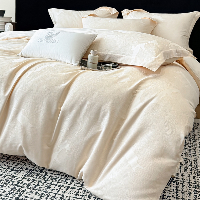 91家纺网 家纺一手货源 找家纺 （总）家居1号家纺 2025新款长绒棉纯棉提花四件套叶舞轻扬