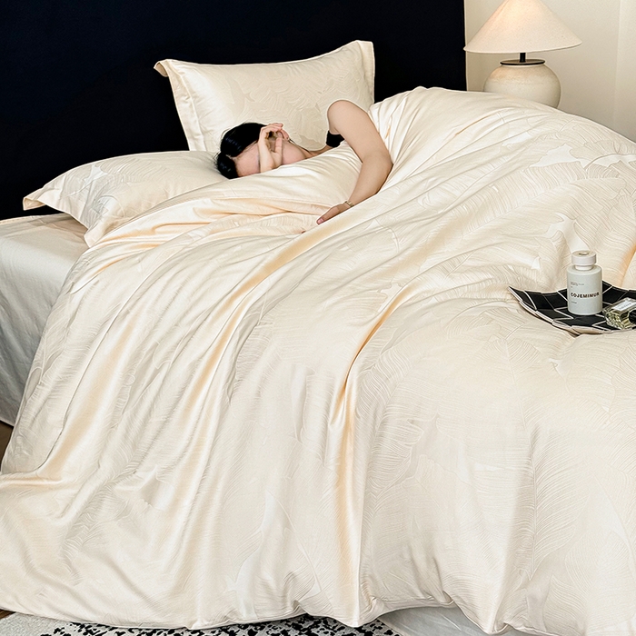 91家纺网 家纺一手货源 找家纺 （总）家居1号家纺 2025新款长绒棉纯棉提花四件套叶舞轻扬