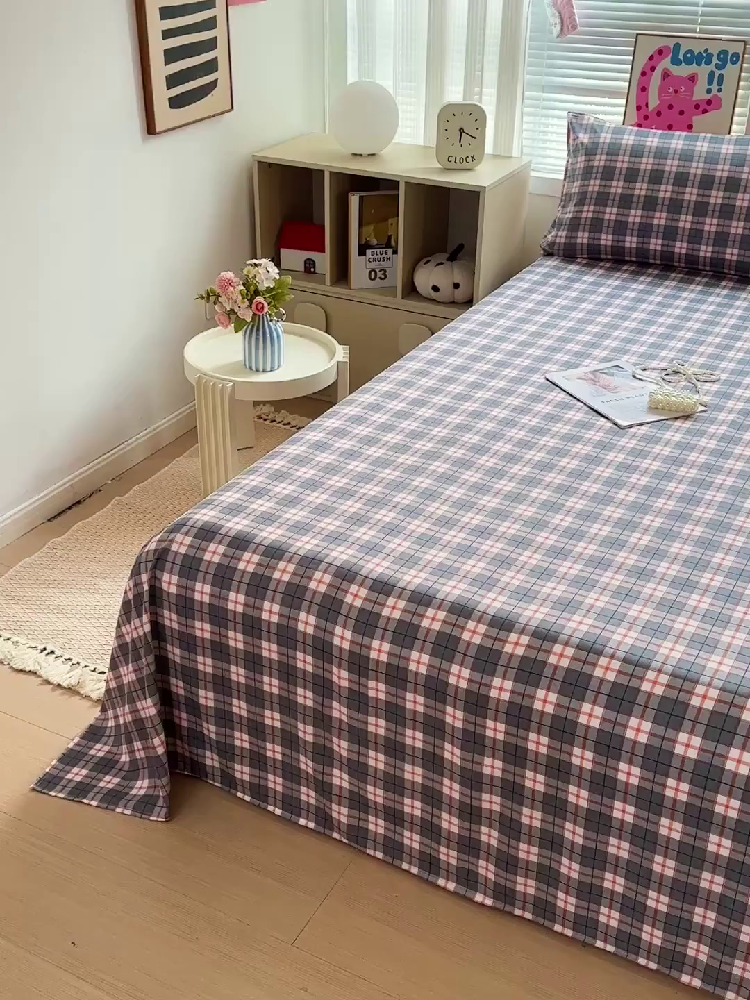 91家纺网 家纺一手货源 找家纺 南通菲度家纺 2025新款ins博主风软糯糯亲肤印花热款纯色格子无印风水洗棉时尚单床单 开罗