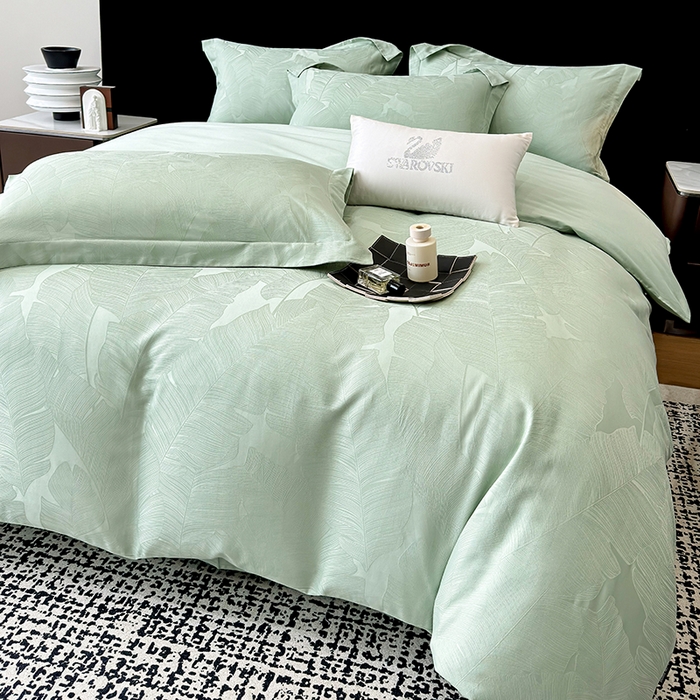 91家纺网 家纺一手货源 找家纺 （总）家居1号家纺 2025新款长绒棉纯棉提花四件套叶舞轻扬