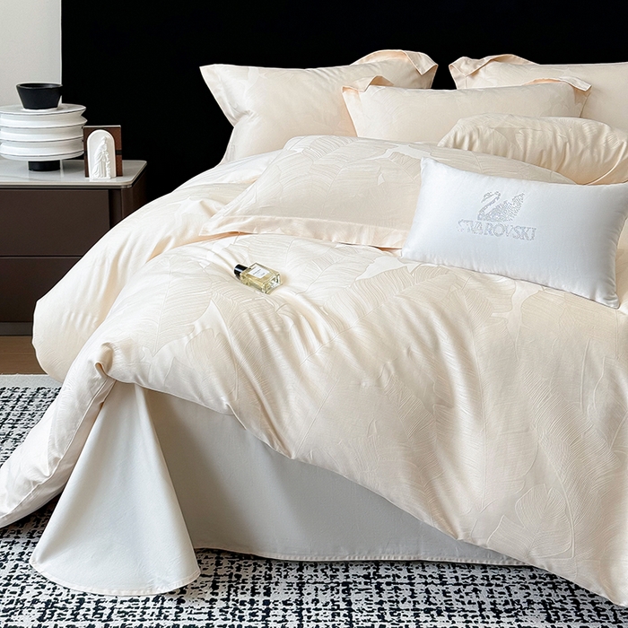 91家纺网 家纺一手货源 找家纺 （总）家居1号家纺 2025新款长绒棉纯棉提花四件套叶舞轻扬