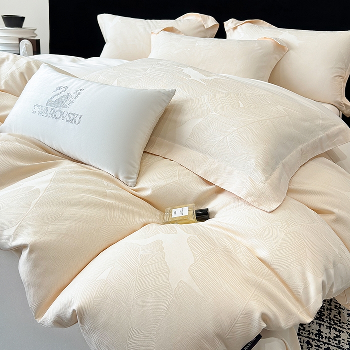 91家纺网 家纺一手货源 找家纺 （总）家居1号家纺 2025新款长绒棉纯棉提花四件套叶舞轻扬