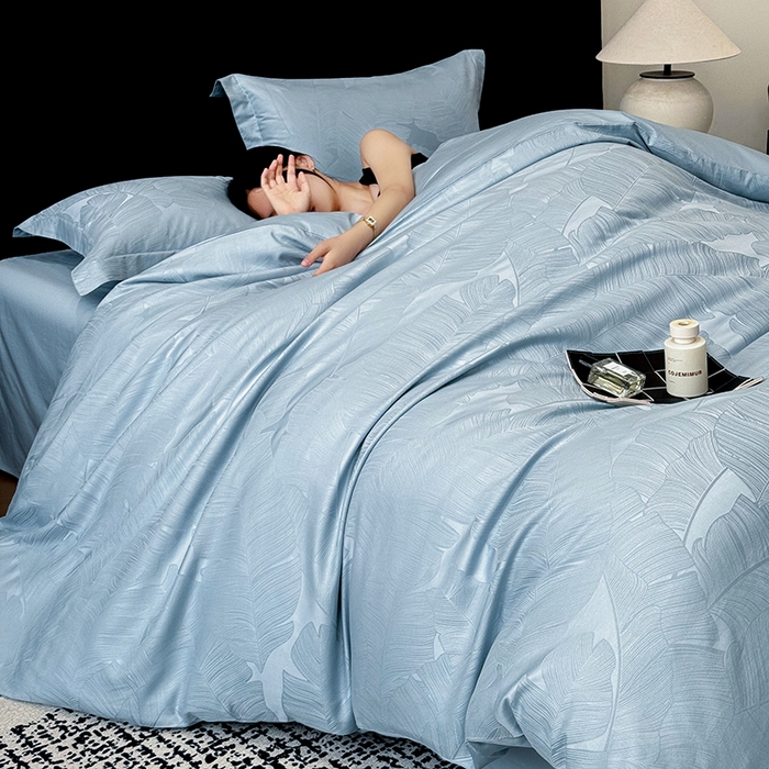 91家纺网 家纺一手货源 找家纺 家居1号家纺 2025新款长绒棉纯棉提花四件套叶舞轻扬 叶舞轻扬-温馨兰