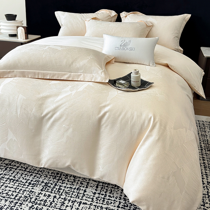 家居1号家纺 2025新款长绒棉纯棉提花四件套叶舞轻扬 叶舞轻扬-奶昔白