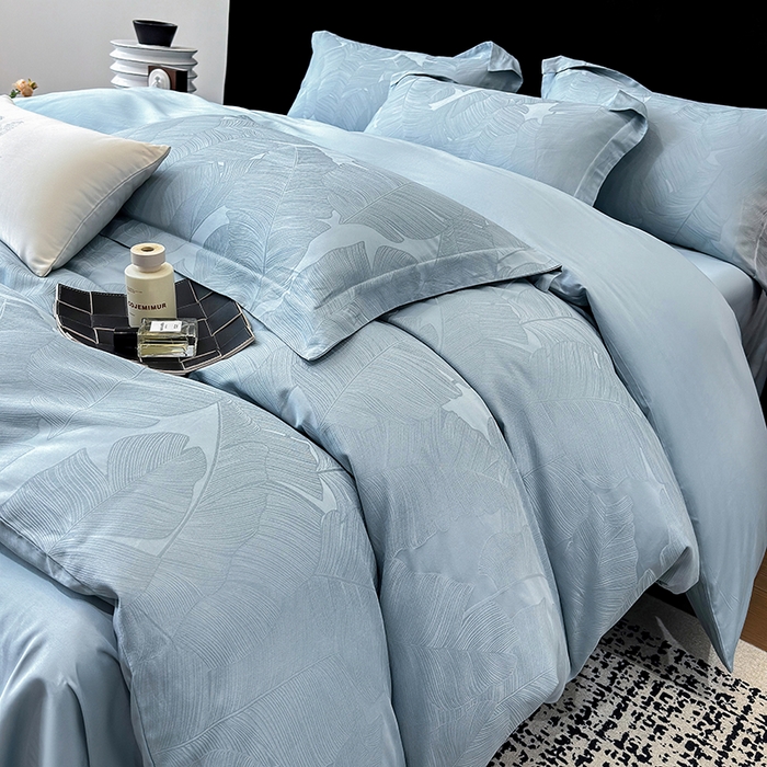 91家纺网 家纺一手货源 找家纺 家居1号家纺 2025新款长绒棉纯棉提花四件套叶舞轻扬 叶舞轻扬-温馨兰