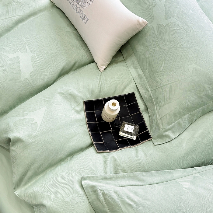 91家纺网 家纺一手货源 找家纺 家居1号家纺 2025新款长绒棉纯棉提花四件套叶舞轻扬 叶舞轻扬-浅绿