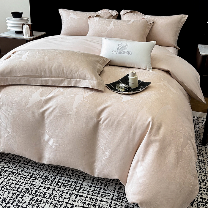 家居1号家纺 2025新款长绒棉纯棉提花四件套叶舞轻扬 叶舞轻扬-香槟金