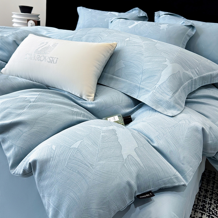 91家纺网 家纺一手货源 找家纺 家居1号家纺 2025新款长绒棉纯棉提花四件套叶舞轻扬 叶舞轻扬-温馨兰