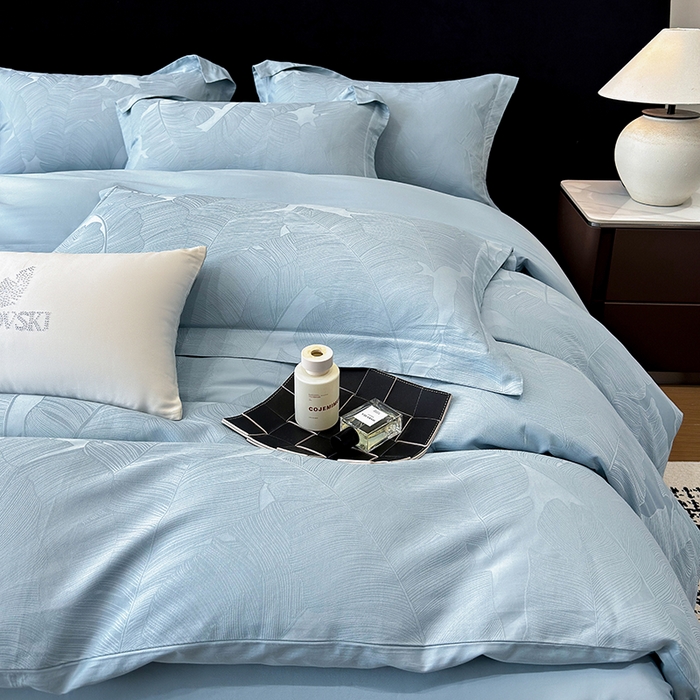 91家纺网 家纺一手货源 找家纺 家居1号家纺 2025新款长绒棉纯棉提花四件套叶舞轻扬 叶舞轻扬-温馨兰