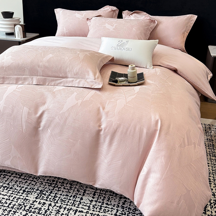 家居1号家纺 2025新款长绒棉纯棉提花四件套叶舞轻扬 叶舞轻扬-少女粉