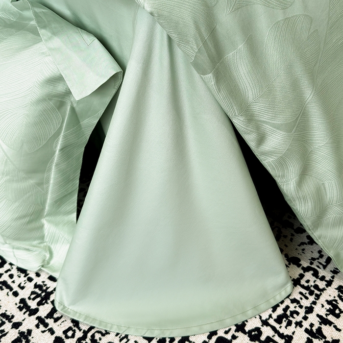 91家纺网 家纺一手货源 找家纺 家居1号家纺 2025新款长绒棉纯棉提花四件套叶舞轻扬 叶舞轻扬-浅绿