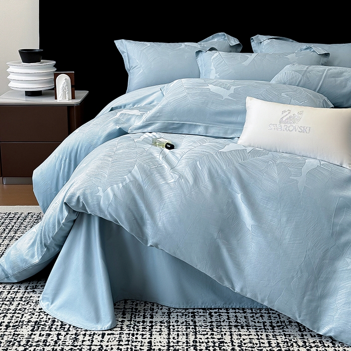 91家纺网 家纺一手货源 找家纺 家居1号家纺 2025新款长绒棉纯棉提花四件套叶舞轻扬 叶舞轻扬-温馨兰