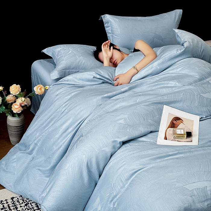 91家纺网 家纺一手货源 找家纺 家居1号家纺 2025新款长绒棉纯棉提花四件套叶舞轻扬 叶舞轻扬-温馨兰