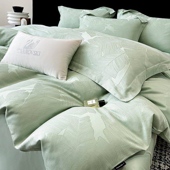 91家纺网 家纺一手货源 找家纺 家居1号家纺 2025新款长绒棉纯棉提花四件套叶舞轻扬 叶舞轻扬-浅绿