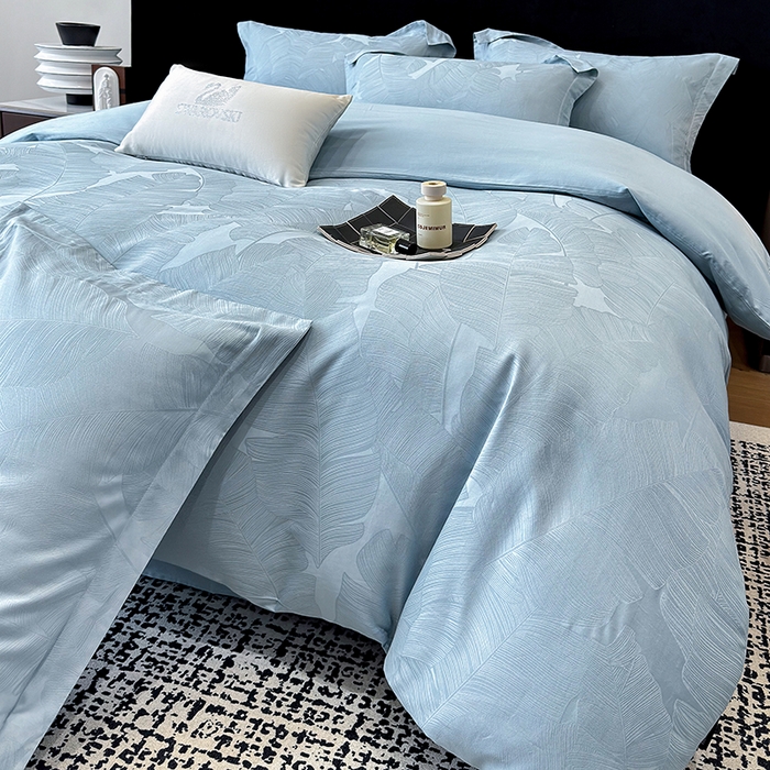 91家纺网 家纺一手货源 找家纺 家居1号家纺 2025新款长绒棉纯棉提花四件套叶舞轻扬 叶舞轻扬-温馨兰