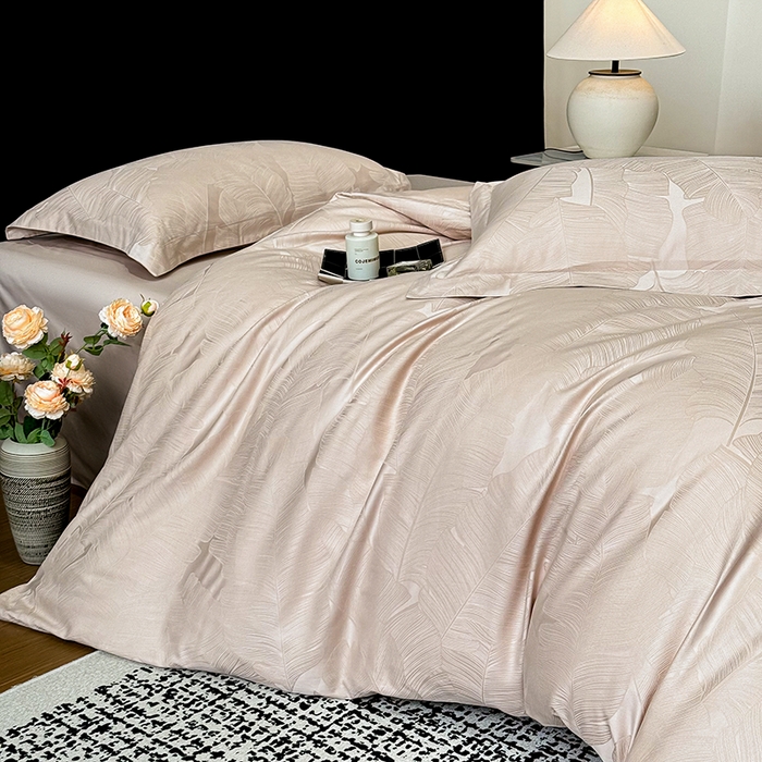 91家纺网 家纺一手货源 找家纺 家居1号家纺 2025新款长绒棉纯棉提花四件套叶舞轻扬 叶舞轻扬-香槟金