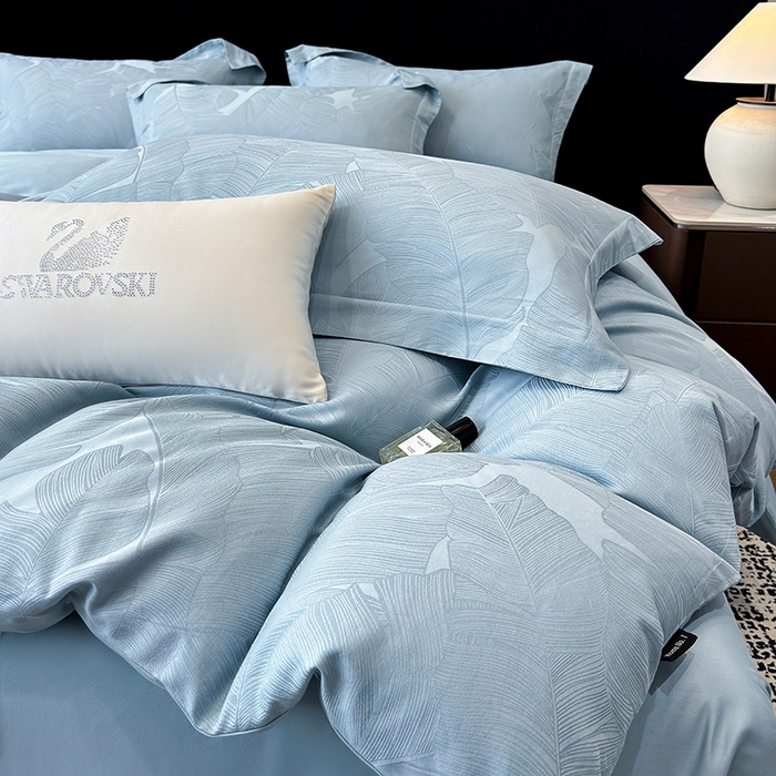 91家纺网 家纺一手货源 找家纺 家居1号家纺 2025新款长绒棉纯棉提花四件套叶舞轻扬 叶舞轻扬-温馨兰