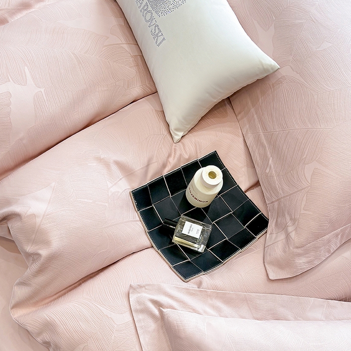 91家纺网 家纺一手货源 找家纺 家居1号家纺 2025新款长绒棉纯棉提花四件套叶舞轻扬 叶舞轻扬-少女粉