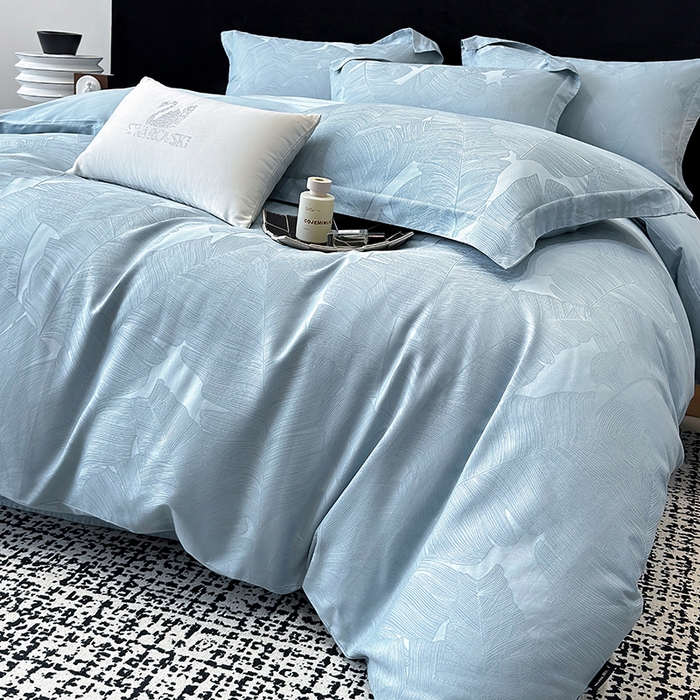 91家纺网 家纺一手货源 找家纺 家居1号家纺 2025新款长绒棉纯棉提花四件套叶舞轻扬 叶舞轻扬-温馨兰