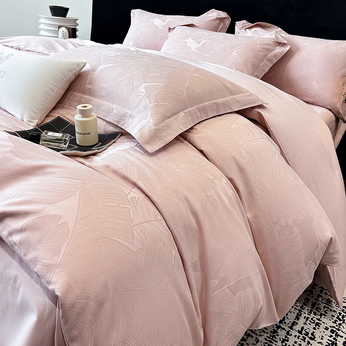 91家纺网 家纺一手货源 找家纺 家居1号家纺 2025新款长绒棉纯棉提花四件套叶舞轻扬 叶舞轻扬-少女粉