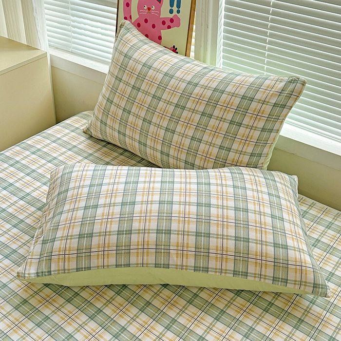 91家纺网 家纺一手货源 找家纺 南通菲度家纺 2025新款ins博主风软糯糯亲肤印花热款纯色格子无印风水洗棉时尚单床单 卢森堡