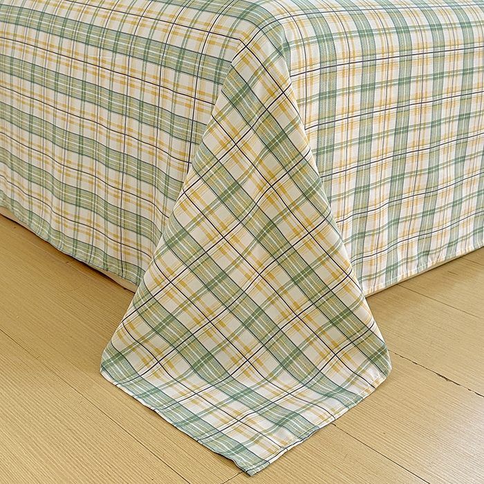 91家纺网 家纺一手货源 找家纺 南通菲度家纺 2025新款ins博主风软糯糯亲肤印花热款纯色格子无印风水洗棉时尚单床单 卢森堡